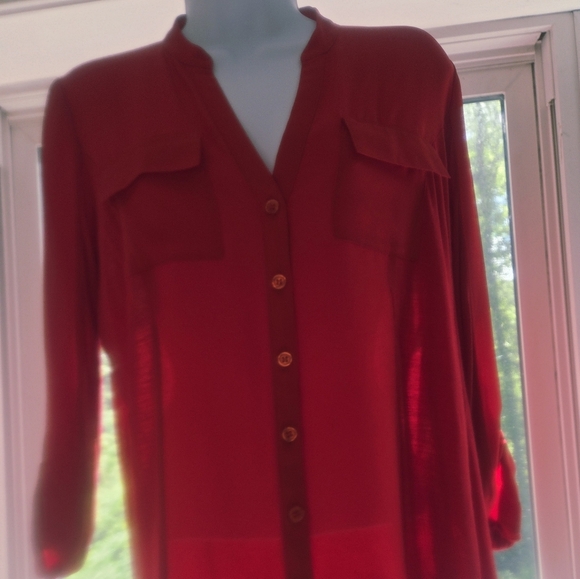 INC International Concepts Red Relaxed Button Down Shirt - Picture 7 of 7